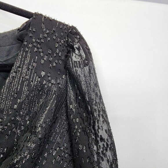 BHLDN Anthropologie Dress V Neck Long Sleeve Black‎ Sequin Empire Waist Size 6 - Picture 4 of 13